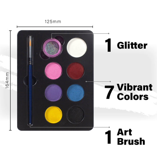 Face Painting kit for kids, 7 Bright Color, 1 Glitters, 1 Bush