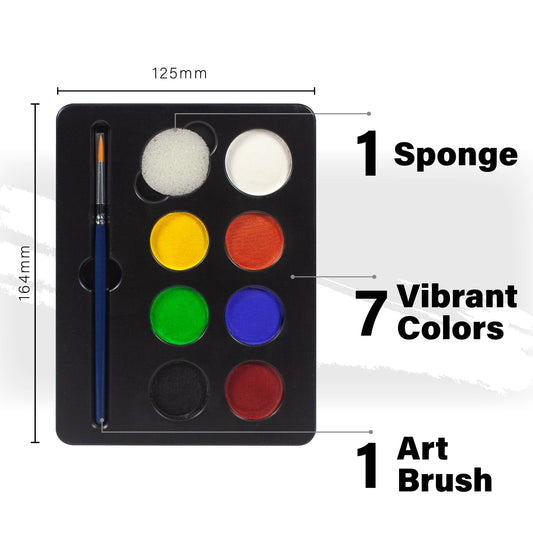 Face Painting kit for kids, 7 Bright Colors, 1 Sponge, 1 Bush