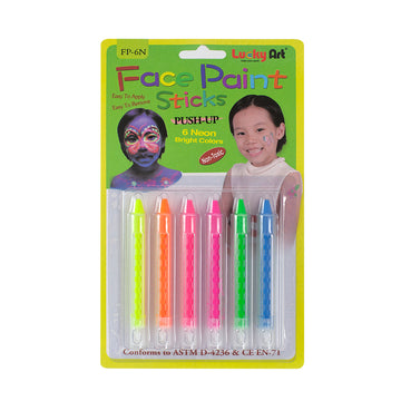 6 Neon Colors Face Paint Stick Crayons — Easy to Apply & Remove, Safe for Kids & Adults