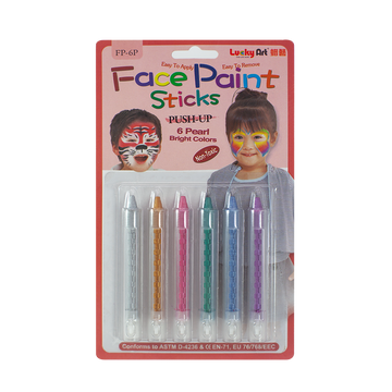 6 Pearl Colors Face Paint Stick Crayons — Easy to Apply & Remove, Safe for Kids & Adults
