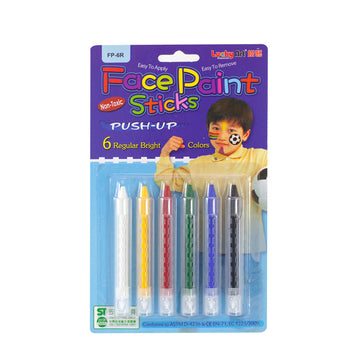 6 Regular Colors Face Paint Stick Crayons — Easy to Apply & Remove, Safe for Kids & Adults