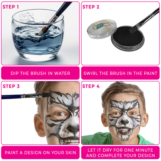 Face and Body Paint (water-based)– Black & White(30gm) Non-Toxic High-Quality Paint for Children and Adults Halloween Makeup, Costumes, Festivals